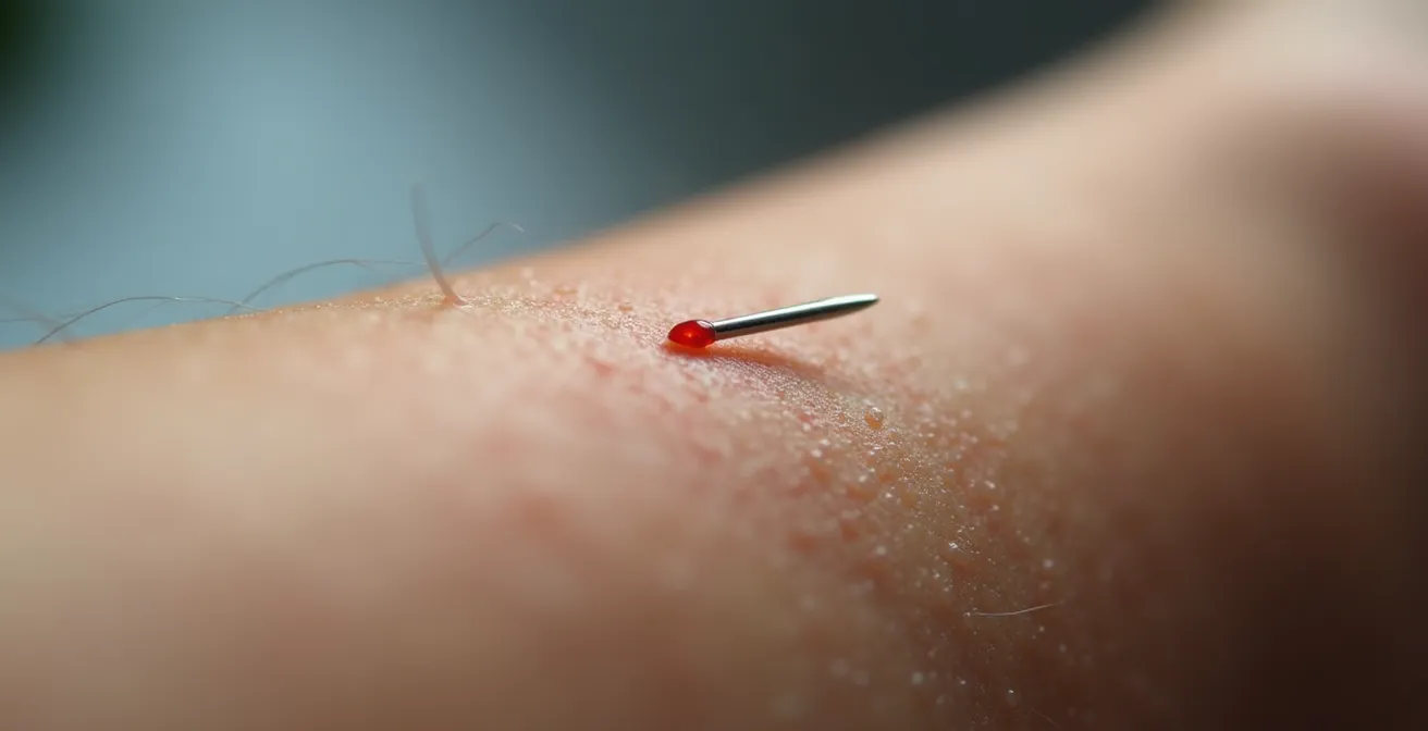 Dettaglio macro del punto di agopuntura PC6 Neiguan sul polso