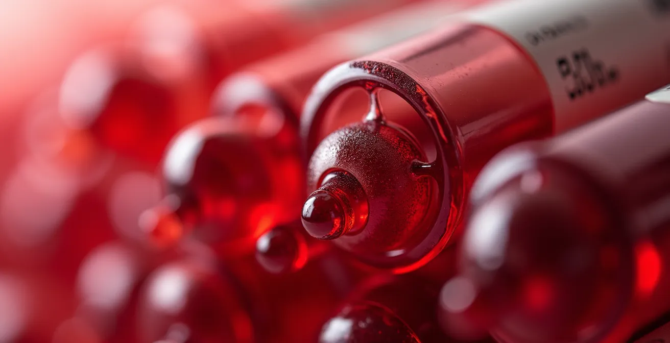 Dettaglio macro di provette per analisi del sangue con focus sulla qualità del campione
