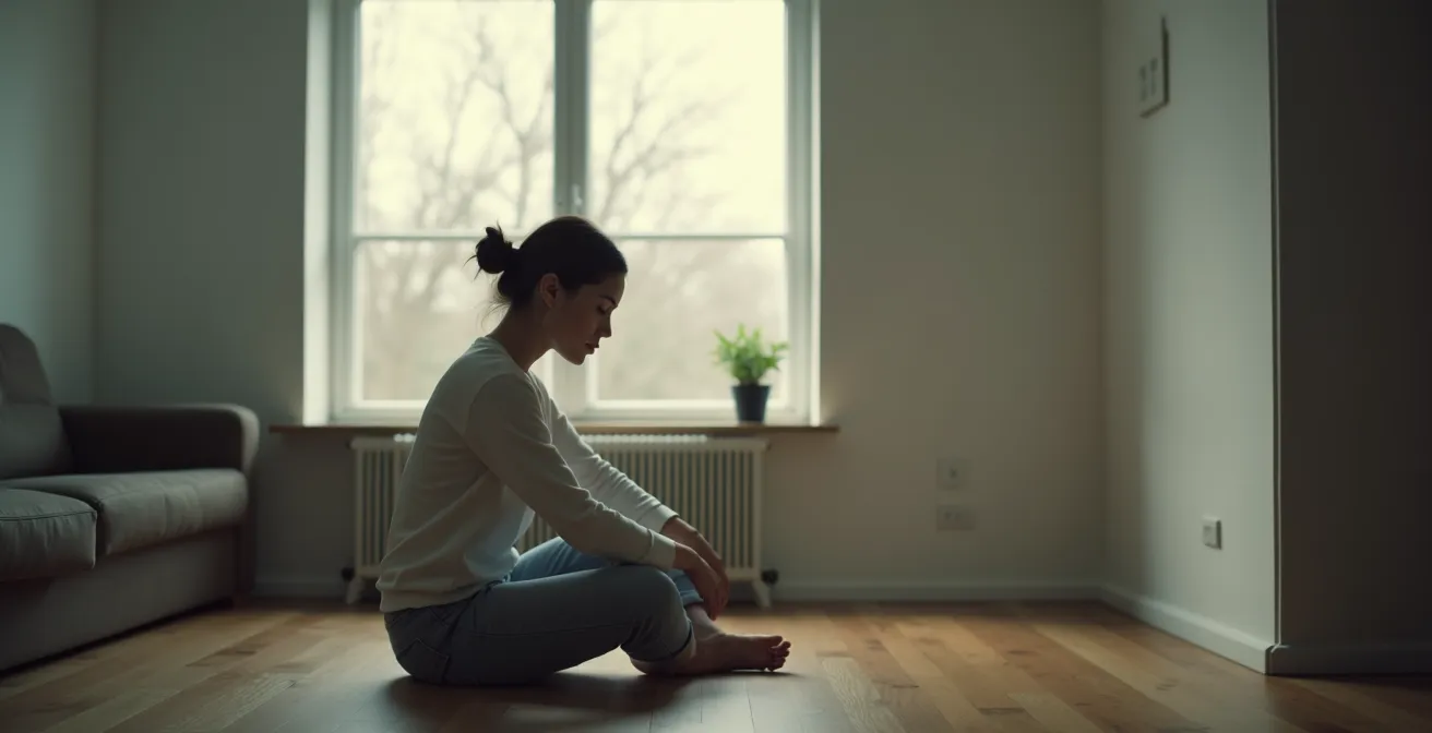 Donna seduta che mostra segni di stanchezza nonostante l'assenza di anemia conclamata