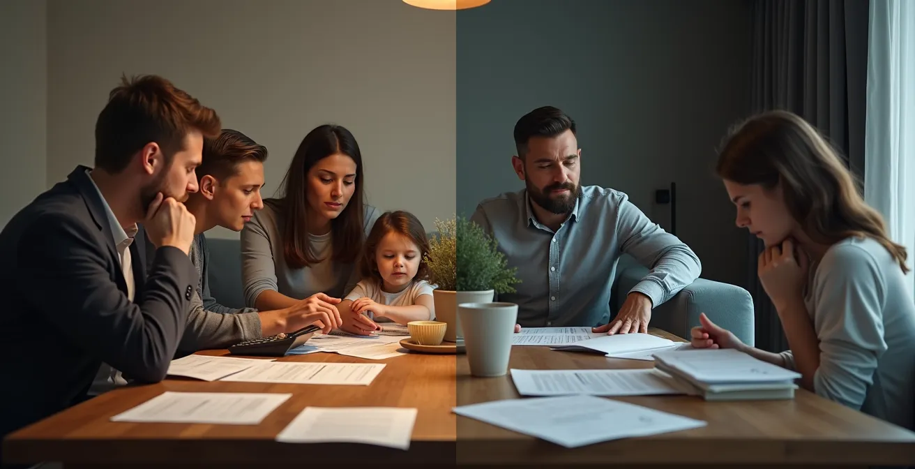 Confronto visivo tra costi sanitari SSN e assicurazione privata per famiglie