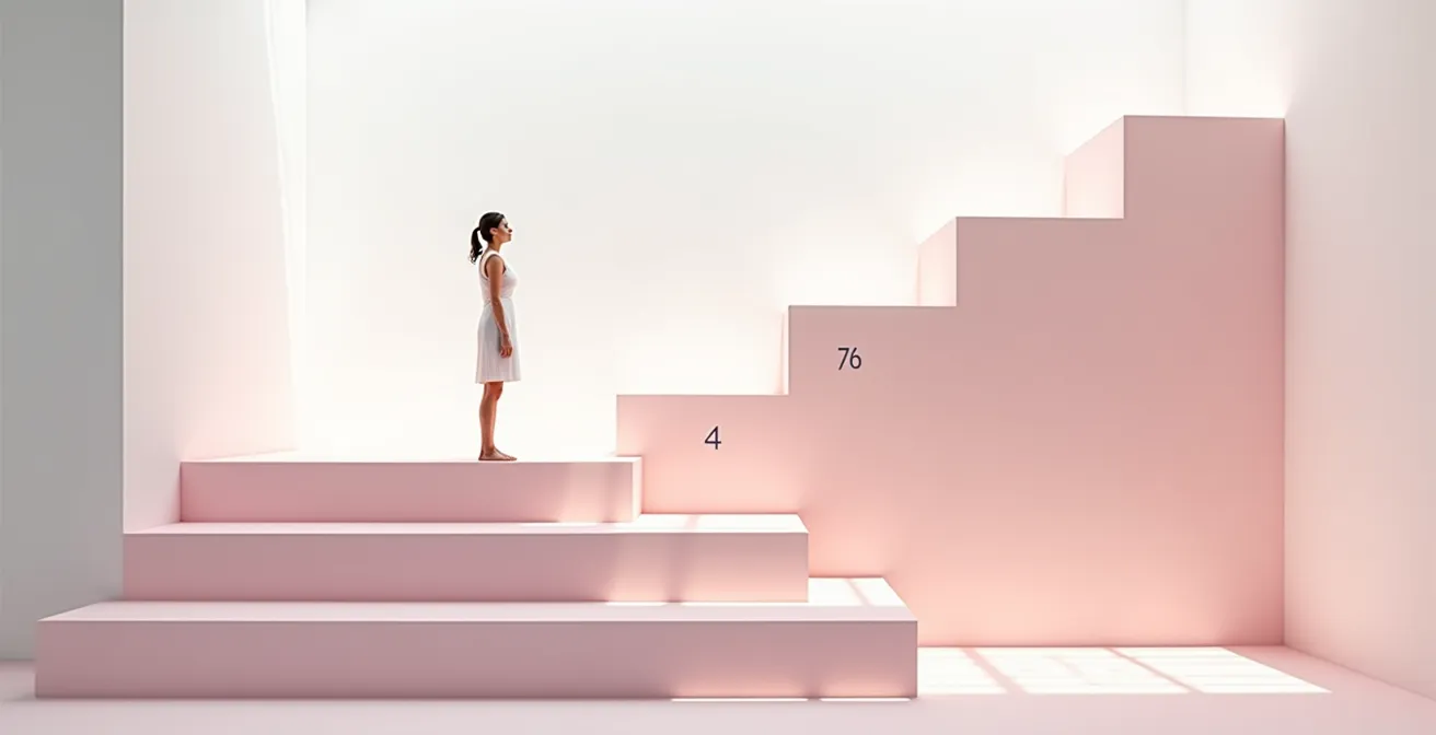 Composizione astratta con elementi geometrici che rappresentano le diverse fasce d'età per lo screening mammografico