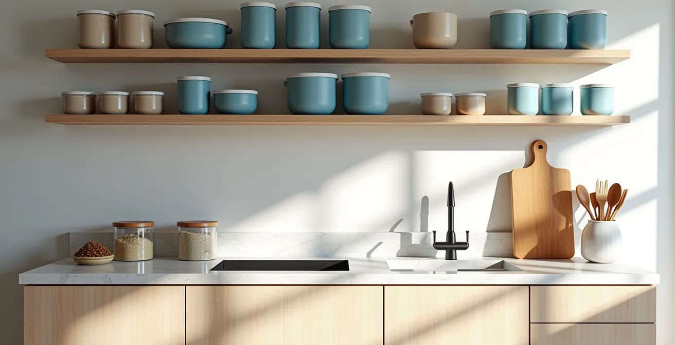 Cucina moderna con zona dedicata per alimenti senza glutine con contenitori colorati