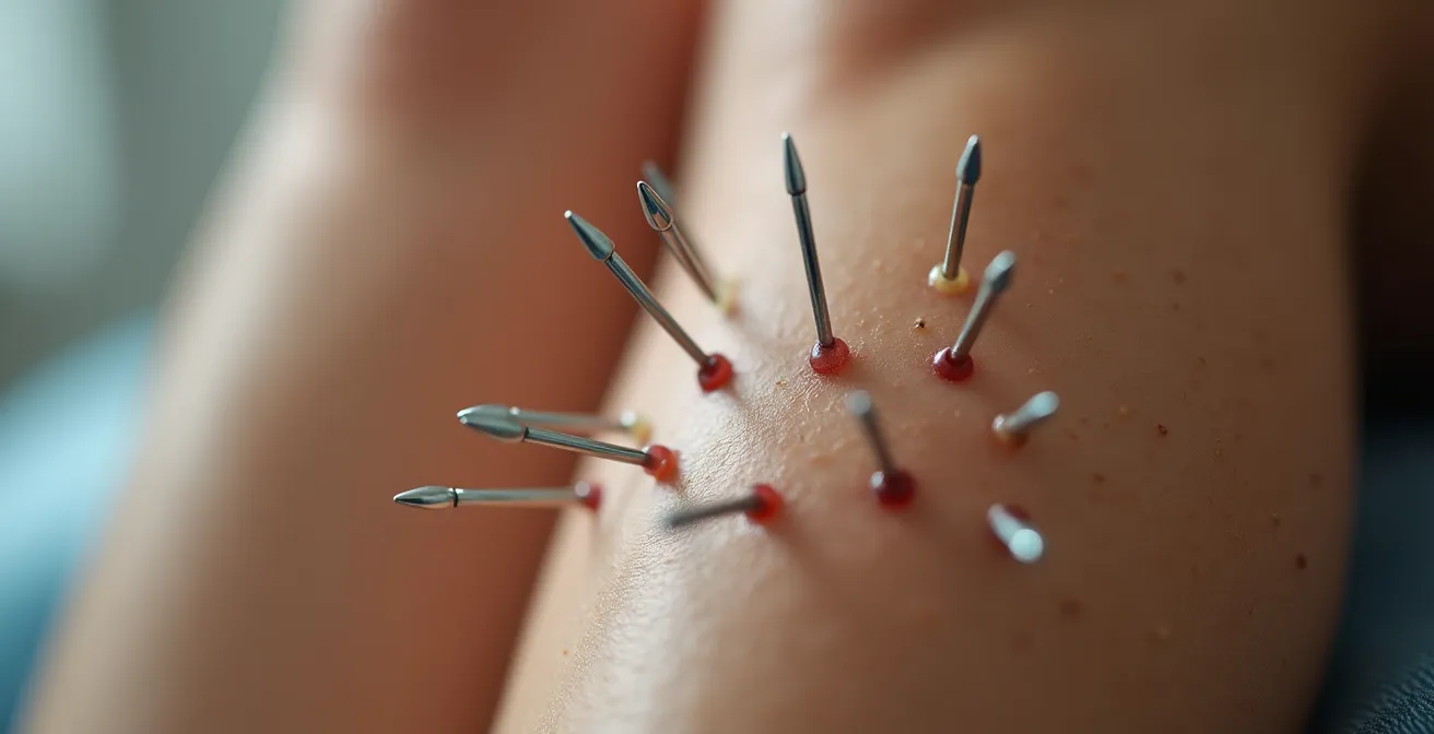 Seduta di elettroagopuntura su ginocchio per trattamento artrosi