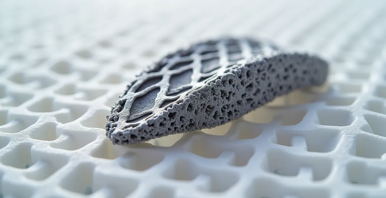 Impianto cranico personalizzato in titanio poroso con struttura reticolare stampato in 3D