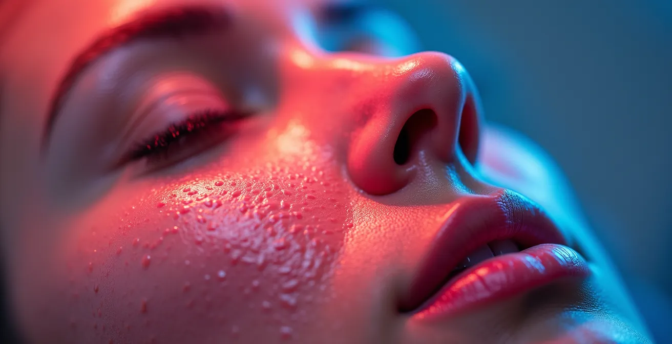 Vista macro del processo di frammentazione dell'inchiostro durante il trattamento laser