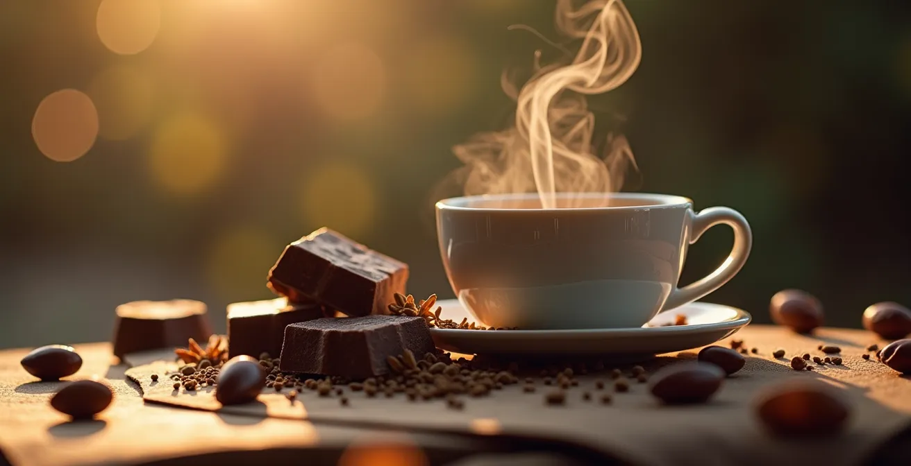 Visualizzazione del processo di sostituzione delle abitudini nel cervello con oggetti come tè e cioccolato fondente