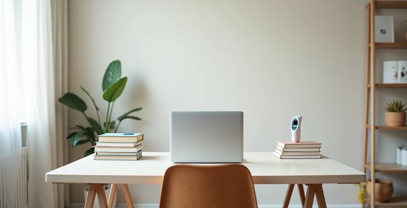 Setup domestico ideale per televisita con illuminazione naturale e dispositivo posizionato correttamente