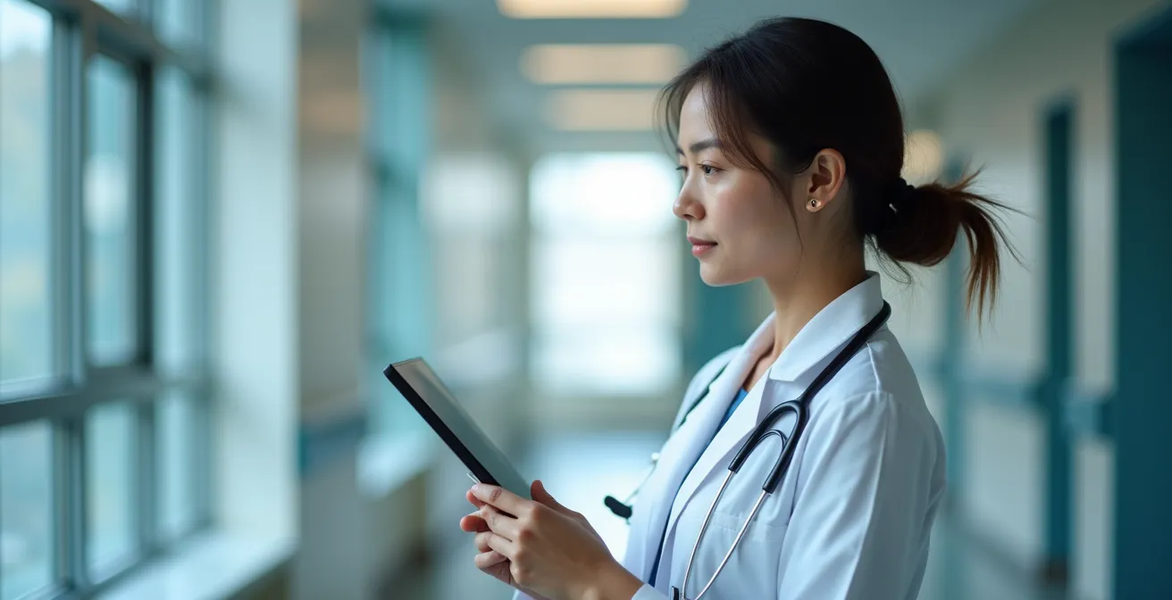 Medico in camice bianco utilizza tecnologia per supporto decisionale clinico