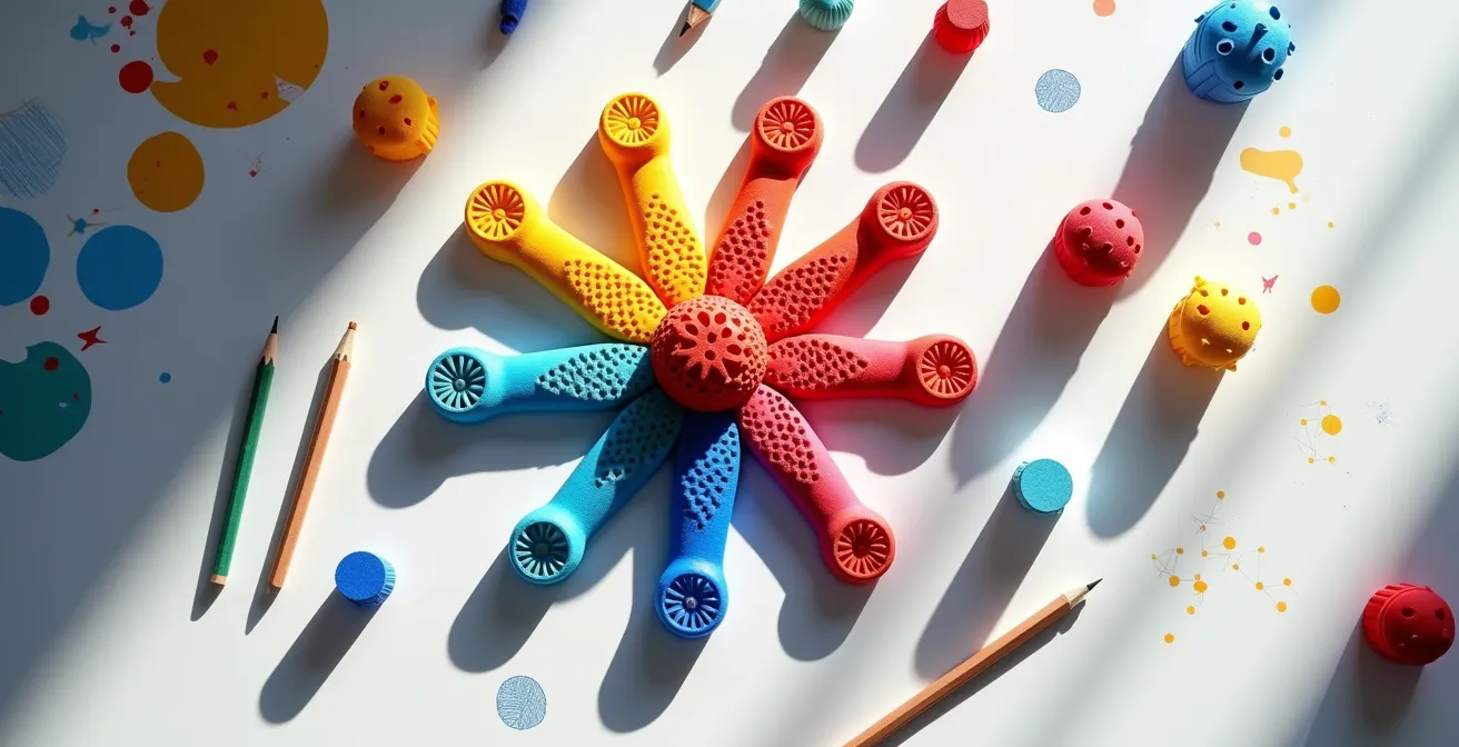 Processo di co-progettazione di una protesi 3D colorata con un bambino che sceglie i colori