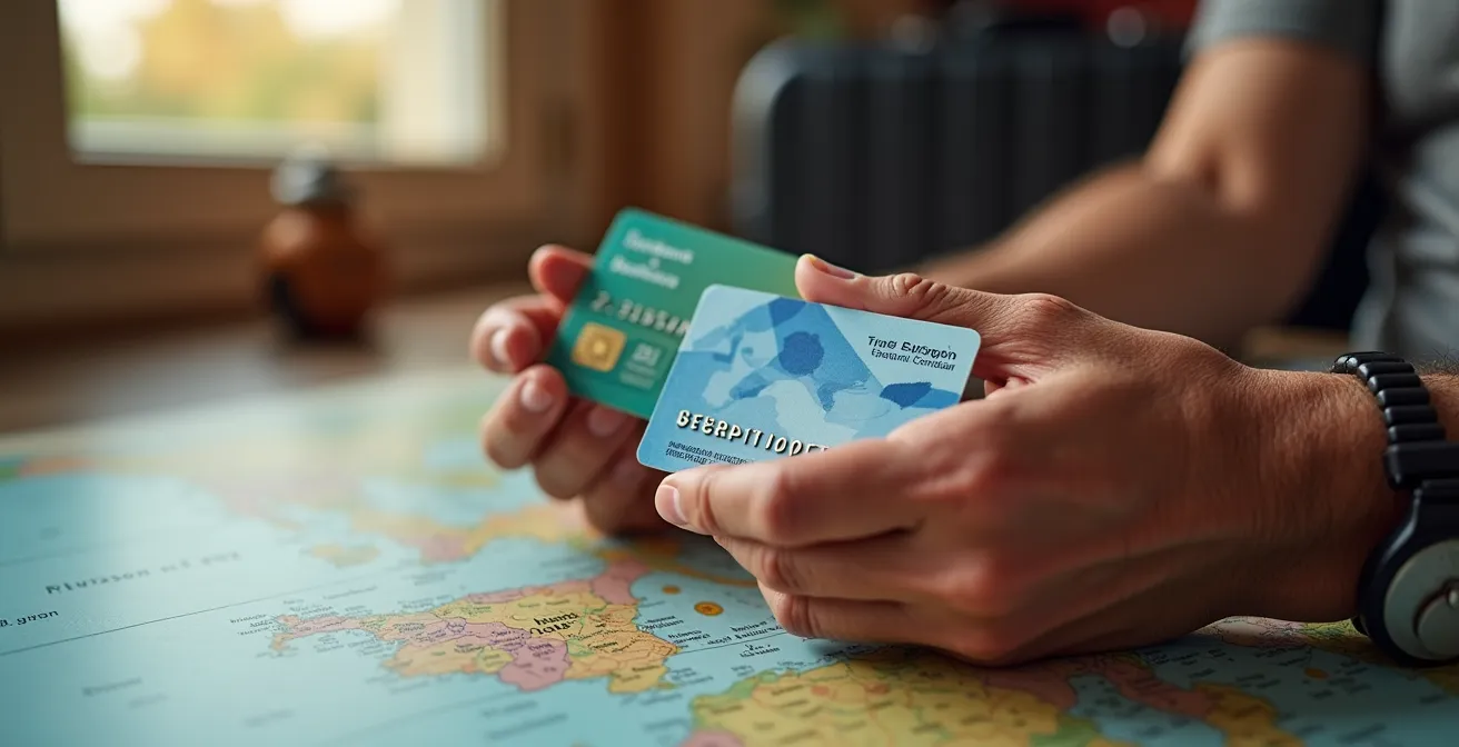 Tessera sanitaria europea con documenti medici per viaggi internazionali